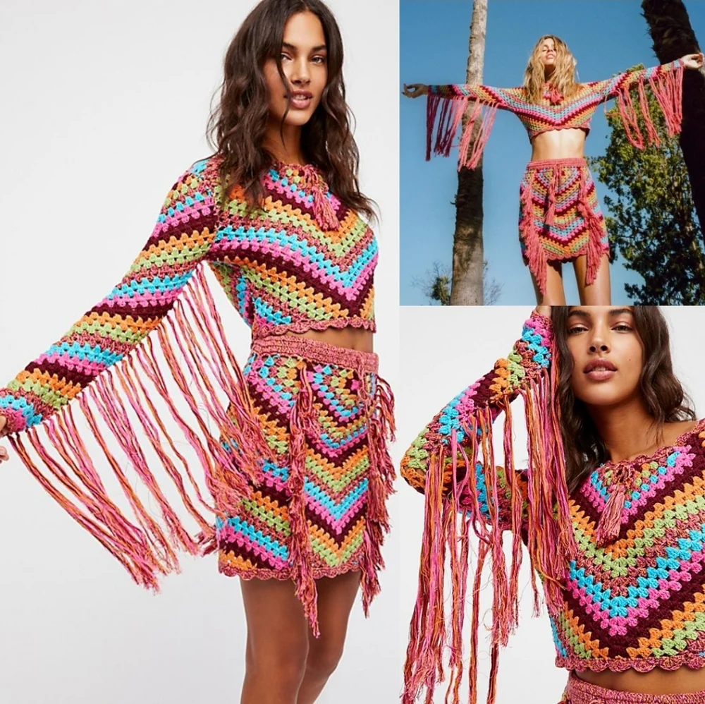 Spell designs Joni rainbow Crochet top S/M tassels - Picture 5 of 8